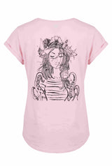 Damen T-Shirt in Stone Washed Pink mit schwarzem Ozeania-Rückenprint